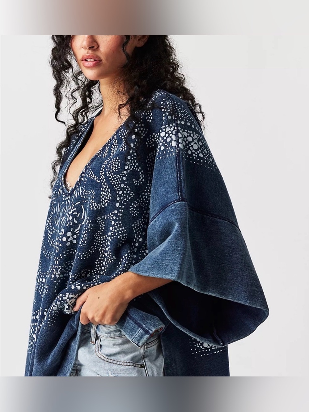 Free People Indigo Heavyweight Poncho Size Small